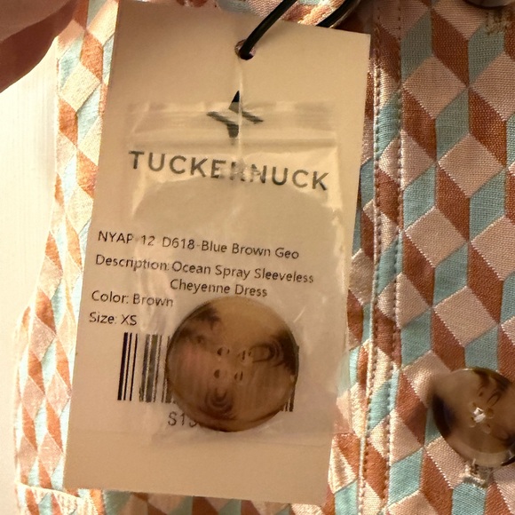 NWT Tuckernuck Ocean Spray Sleeveless Cheyenne tan blue geometric print Dress XS - Picture 9 of 15